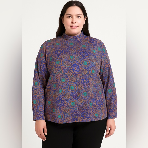 Pendleton Sophisticates Womens Blouse Plus Size 24W Purple Boho Paisley Rayon - Picture 1 of 8